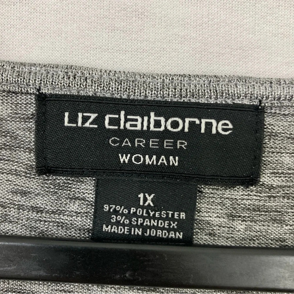 Liz Claiborne Silver Pleated Front Round Neck Stretch Blouse size 1X - Picture 2 of 8